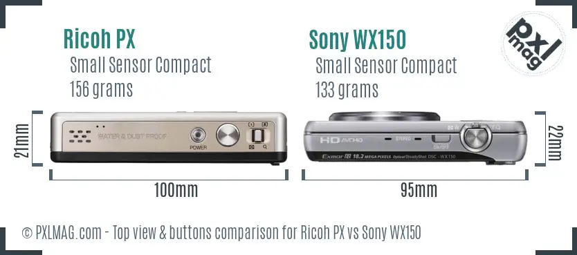 Ricoh PX vs Sony WX150 top view buttons comparison