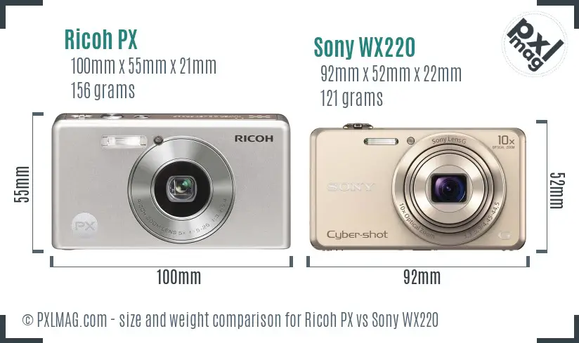 Ricoh PX vs Sony WX220 size comparison