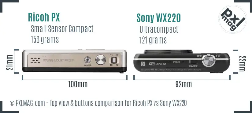 Ricoh PX vs Sony WX220 top view buttons comparison