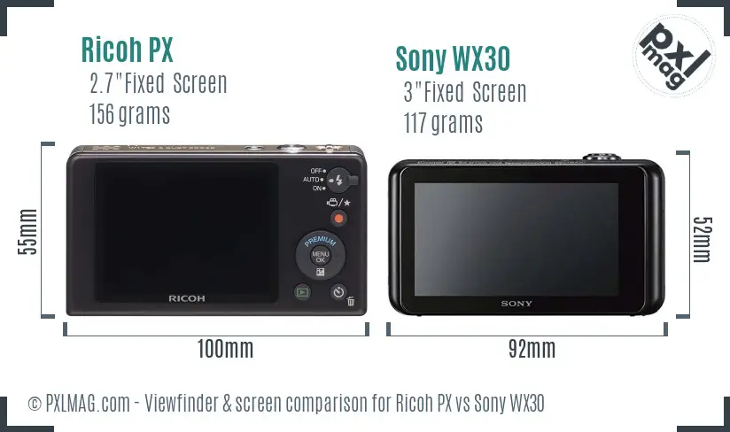 Ricoh PX vs Sony WX30 Screen and Viewfinder comparison