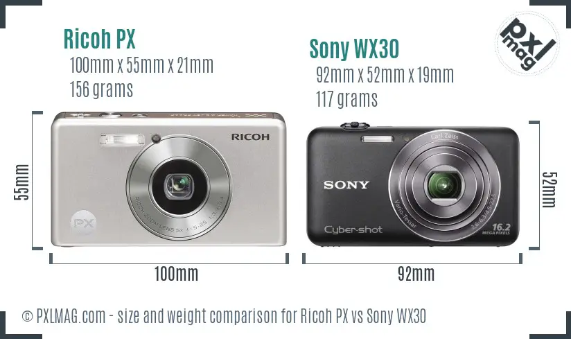 Ricoh PX vs Sony WX30 size comparison