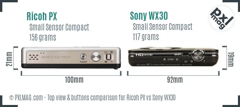 Ricoh PX vs Sony WX30 top view buttons comparison