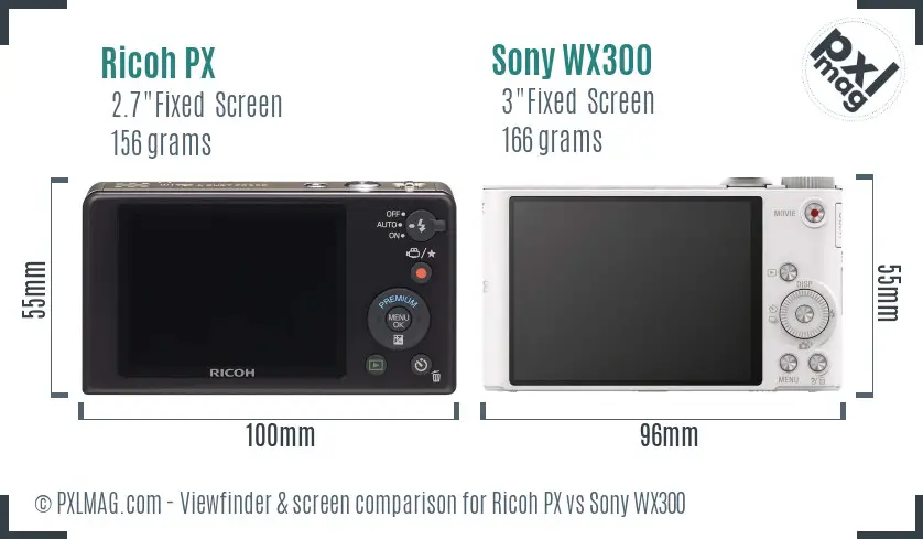 Ricoh PX vs Sony WX300 Screen and Viewfinder comparison