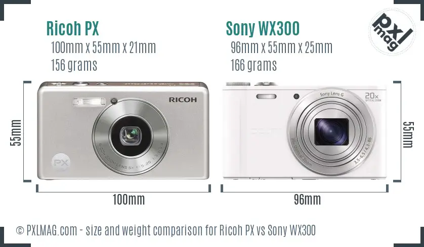 Ricoh PX vs Sony WX300 size comparison