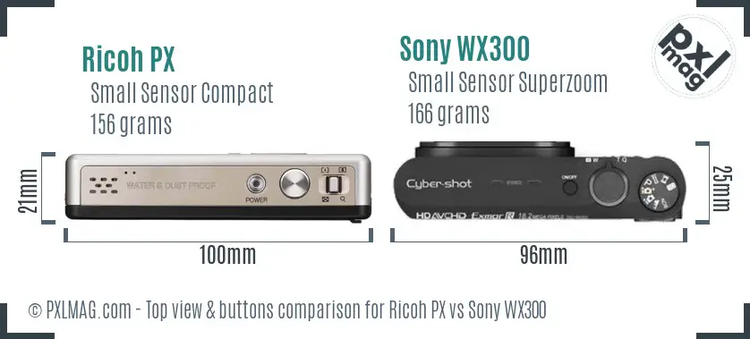 Ricoh PX vs Sony WX300 top view buttons comparison