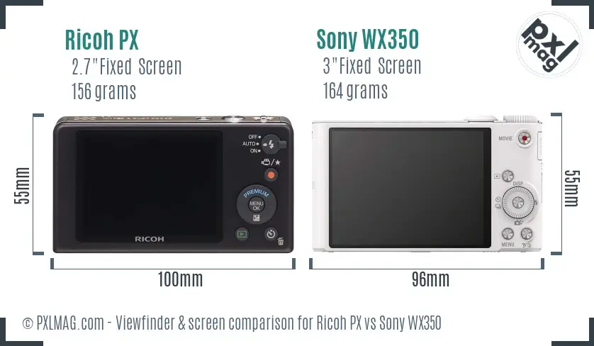 Ricoh PX vs Sony WX350 Screen and Viewfinder comparison