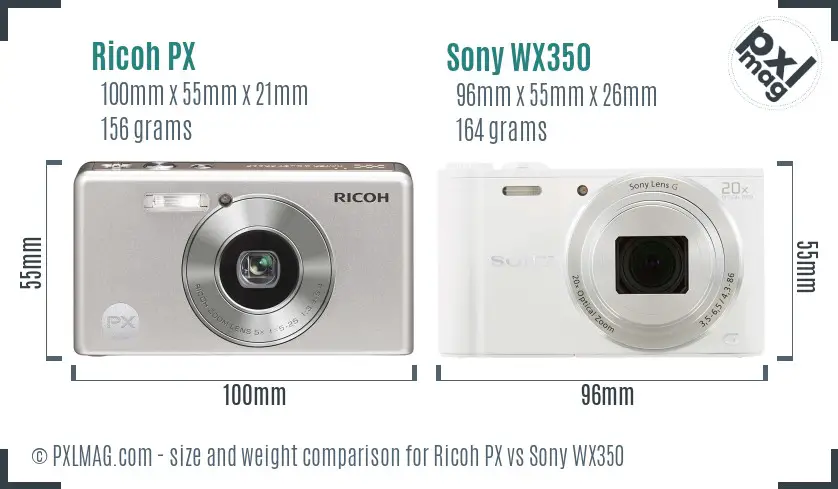 Ricoh PX vs Sony WX350 size comparison