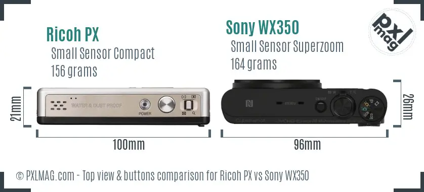 Ricoh PX vs Sony WX350 top view buttons comparison