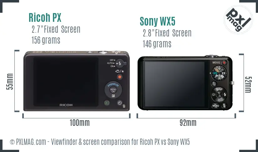 Ricoh PX vs Sony WX5 Screen and Viewfinder comparison