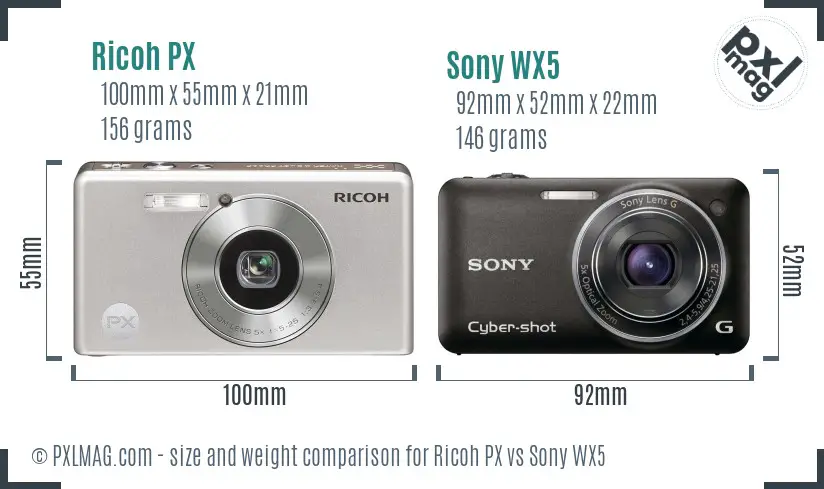 Ricoh PX vs Sony WX5 size comparison