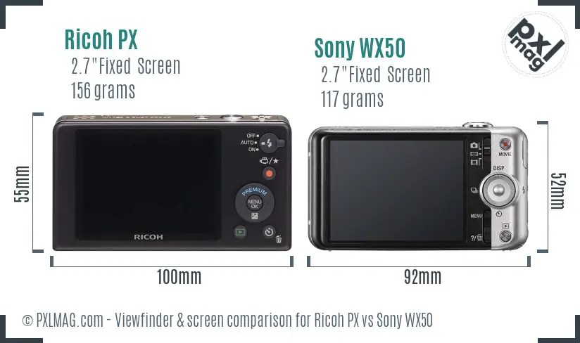 Ricoh PX vs Sony WX50 Screen and Viewfinder comparison