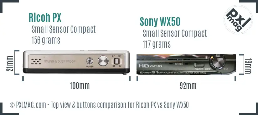 Ricoh PX vs Sony WX50 top view buttons comparison