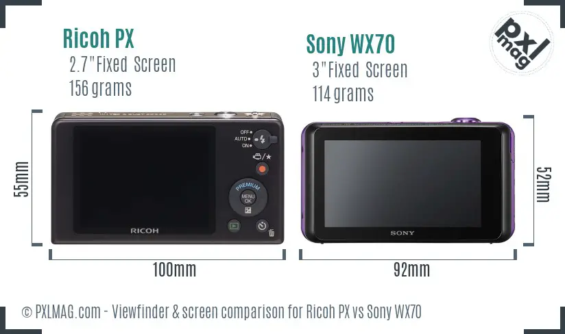Ricoh PX vs Sony WX70 Screen and Viewfinder comparison