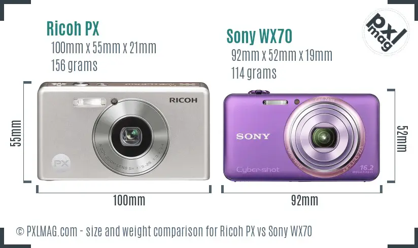 Ricoh PX vs Sony WX70 size comparison