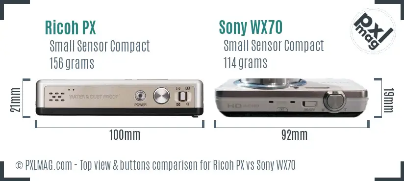 Ricoh PX vs Sony WX70 top view buttons comparison