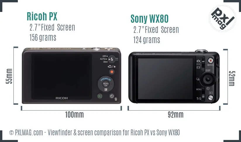 Ricoh PX vs Sony WX80 Screen and Viewfinder comparison