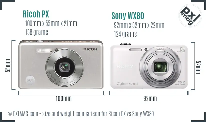 Ricoh PX vs Sony WX80 size comparison