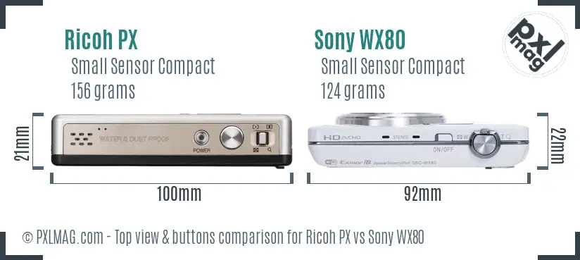 Ricoh PX vs Sony WX80 top view buttons comparison