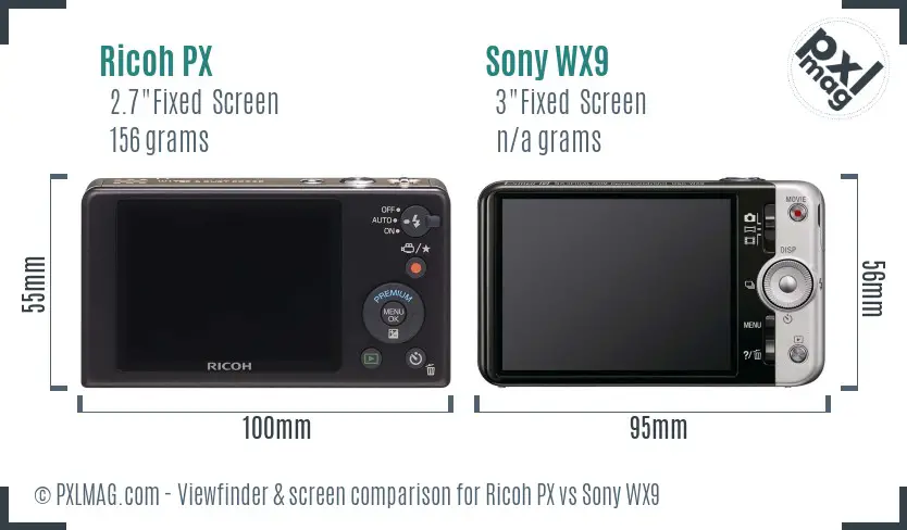Ricoh PX vs Sony WX9 Screen and Viewfinder comparison