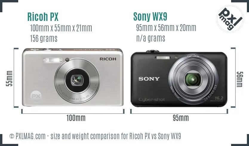 Ricoh PX vs Sony WX9 size comparison