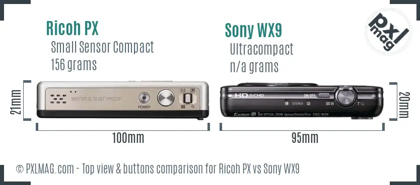 Ricoh PX vs Sony WX9 top view buttons comparison