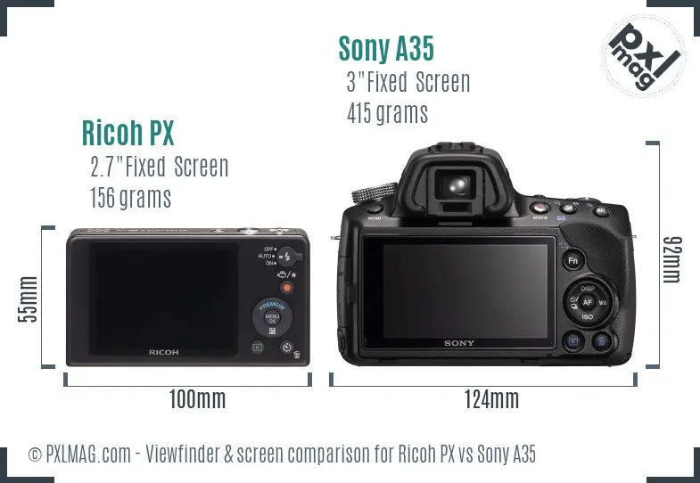 Ricoh PX vs Sony A35 Screen and Viewfinder comparison