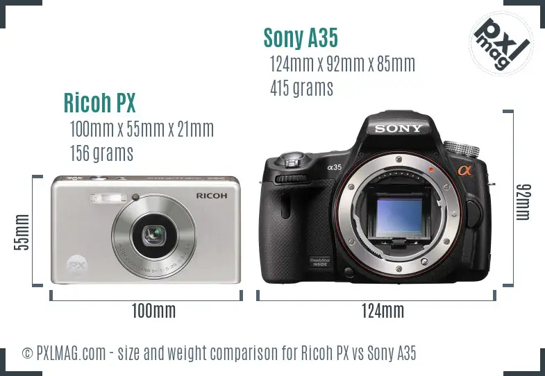 Ricoh PX vs Sony A35 size comparison