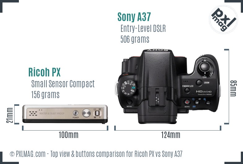 Ricoh PX vs Sony A37 top view buttons comparison