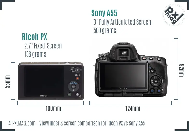 Ricoh PX vs Sony A55 Screen and Viewfinder comparison
