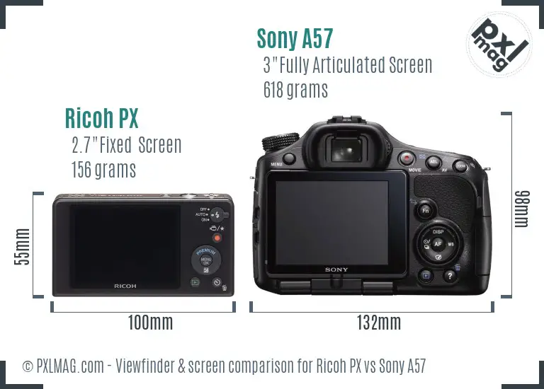 Ricoh PX vs Sony A57 Screen and Viewfinder comparison
