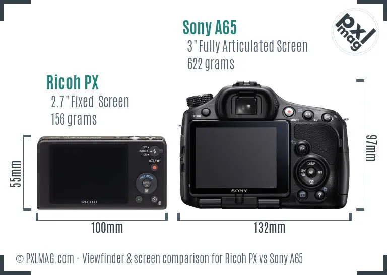 Ricoh PX vs Sony A65 Screen and Viewfinder comparison