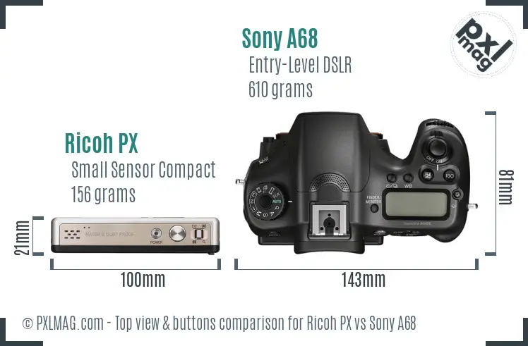 Ricoh PX vs Sony A68 top view buttons comparison