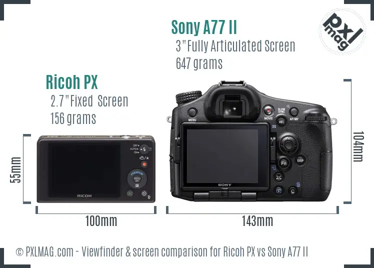 Ricoh PX vs Sony A77 II Screen and Viewfinder comparison