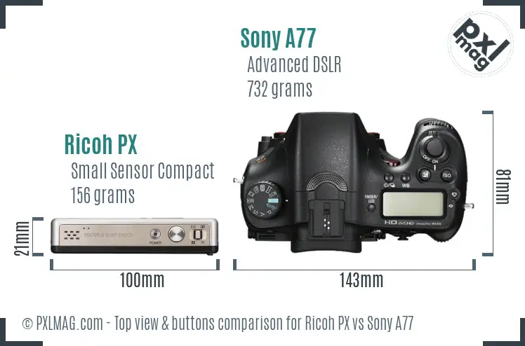 Ricoh PX vs Sony A77 top view buttons comparison