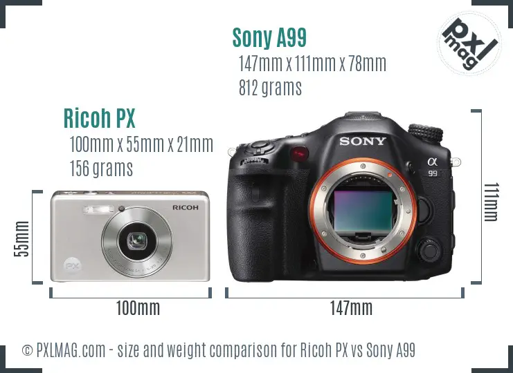 Ricoh PX vs Sony A99 size comparison