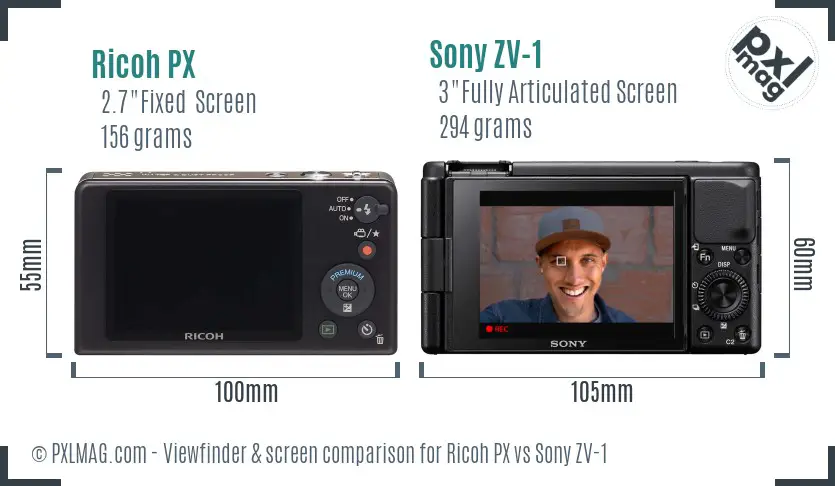 Ricoh PX vs Sony ZV-1 Screen and Viewfinder comparison