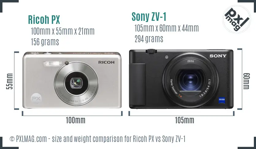 Ricoh PX vs Sony ZV-1 size comparison