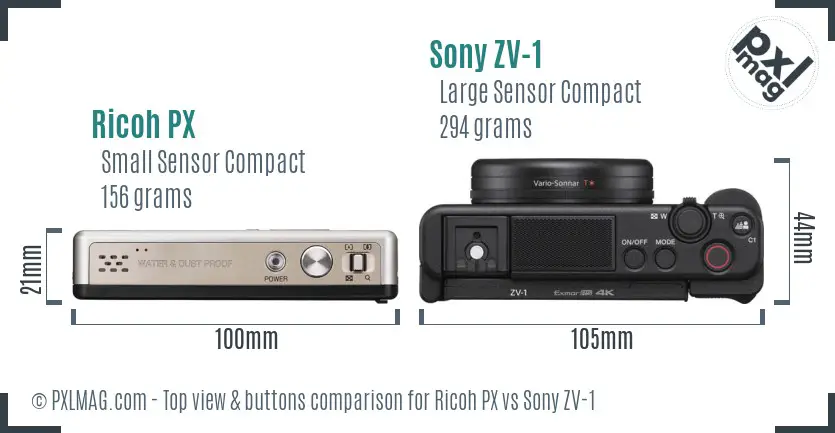 Ricoh PX vs Sony ZV-1 top view buttons comparison