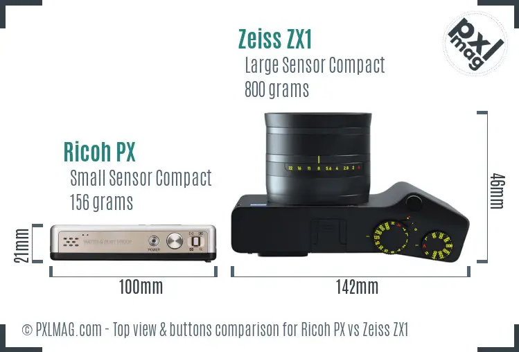 Ricoh PX vs Zeiss ZX1 top view buttons comparison