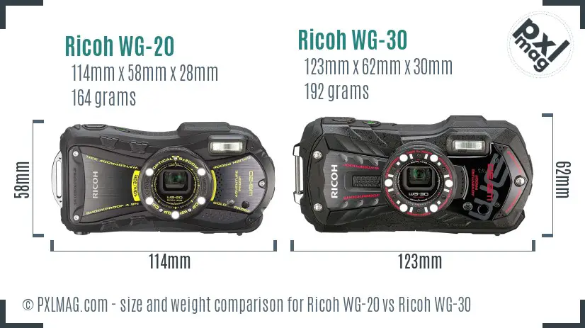 Ricoh WG-20 vs Ricoh WG-30 size comparison