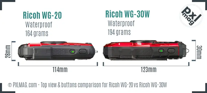 Ricoh WG-20 vs Ricoh WG-30W top view buttons comparison