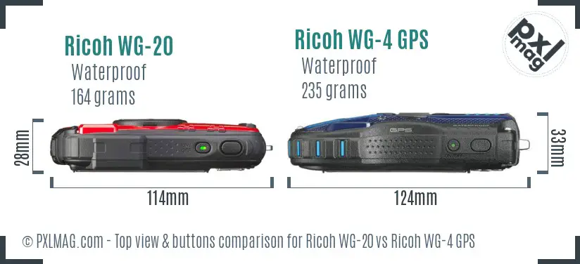 Ricoh WG-20 vs Ricoh WG-4 GPS top view buttons comparison