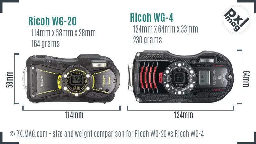 Ricoh WG-20 vs Ricoh WG-4 size comparison