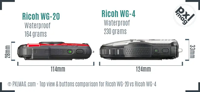 Ricoh WG-20 vs Ricoh WG-4 top view buttons comparison