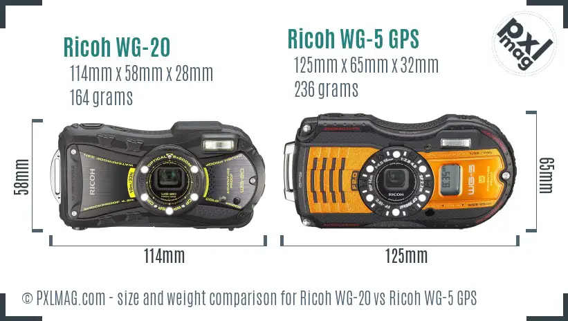 Ricoh WG-20 vs Ricoh WG-5 GPS size comparison