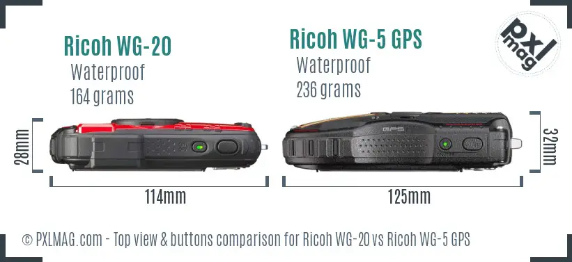 Ricoh WG-20 vs Ricoh WG-5 GPS top view buttons comparison