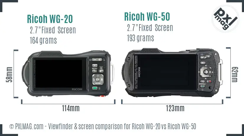 Ricoh WG-20 vs Ricoh WG-50 Screen and Viewfinder comparison