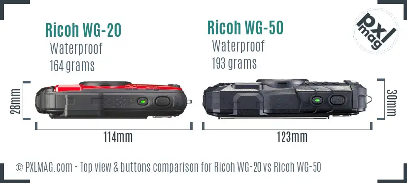 Ricoh WG-20 vs Ricoh WG-50 top view buttons comparison