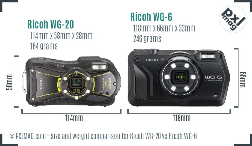 Ricoh WG-20 vs Ricoh WG-6 size comparison
