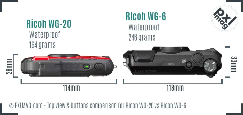 Ricoh WG-20 vs Ricoh WG-6 top view buttons comparison